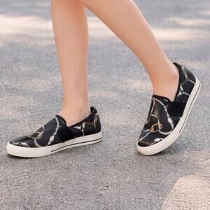 Lauren Ralph Lauren Equestrian Chain Print Slip On Sneakers Gold RL Hardware 8